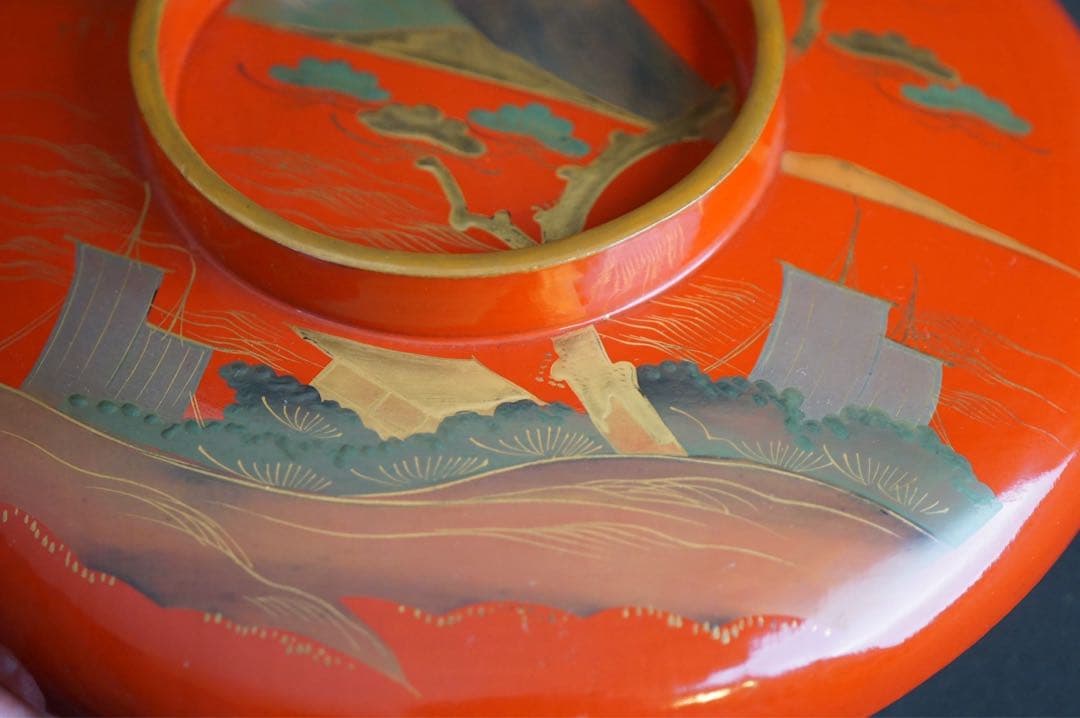 富士山 松蒔絵 大平鉢 木製漆器 箱付