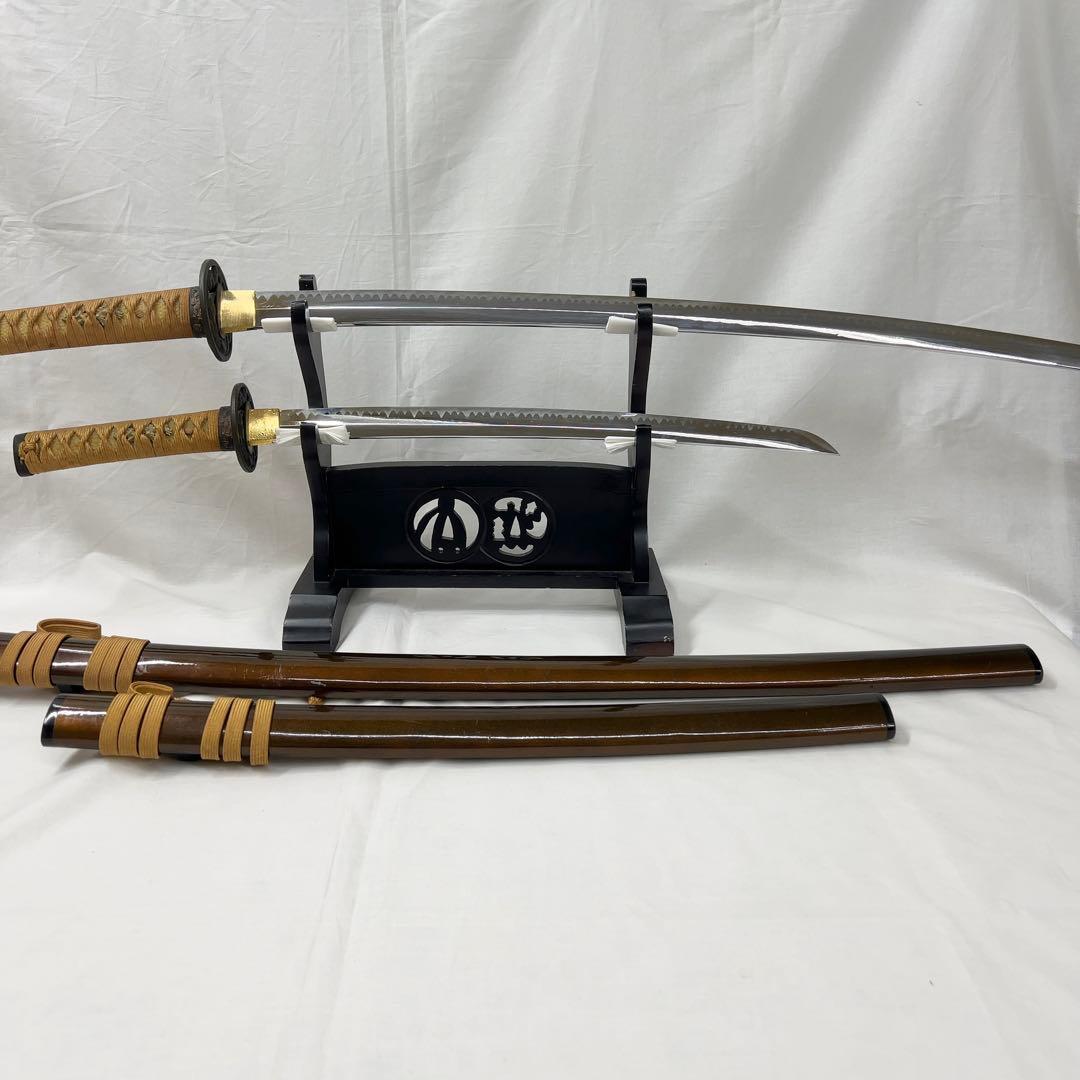 【模造刀】二本差し 太刀 脇差 龍鍔 茶色鞘 日本刀