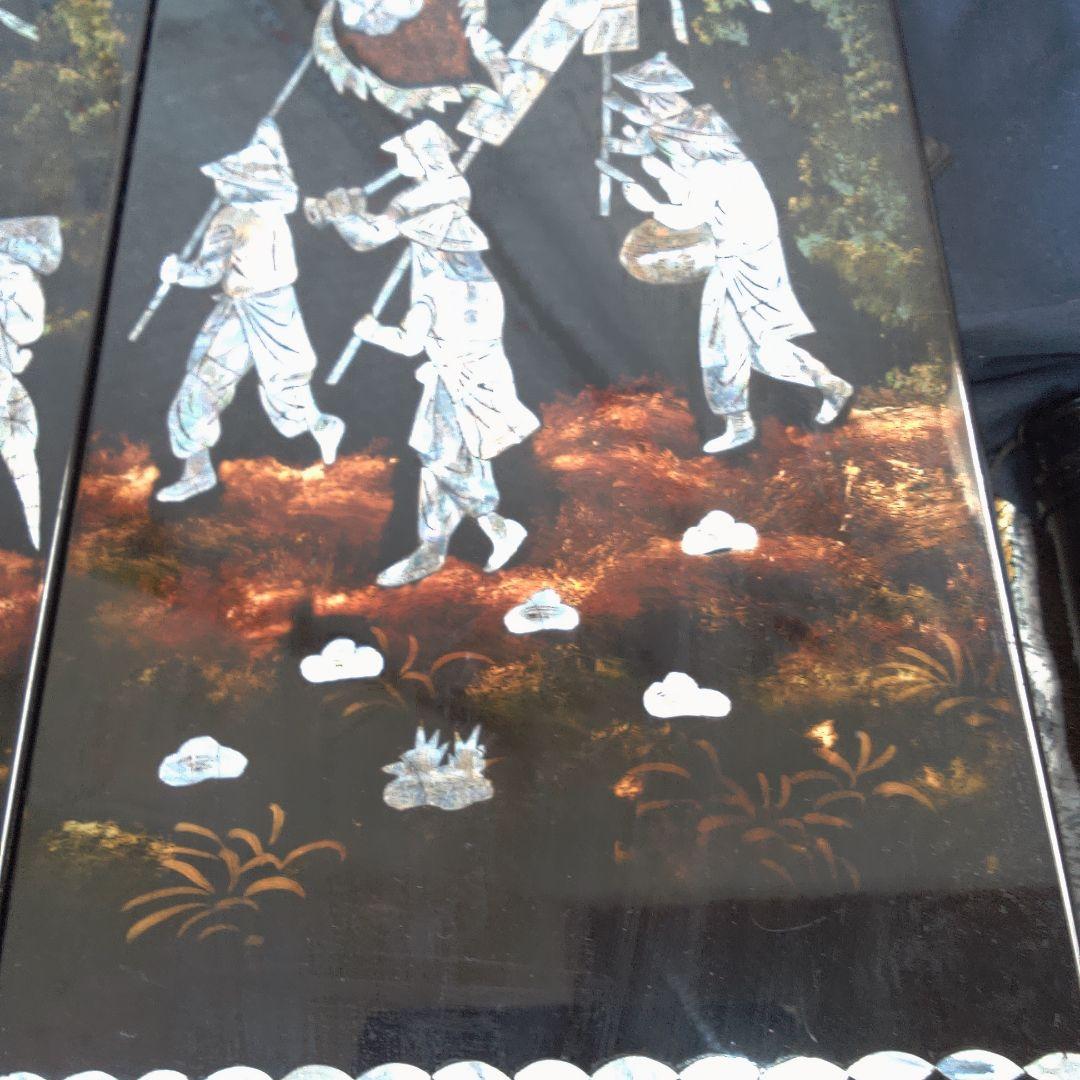 骨董４手彫り漆器 伝統的農村風景 4枚セット