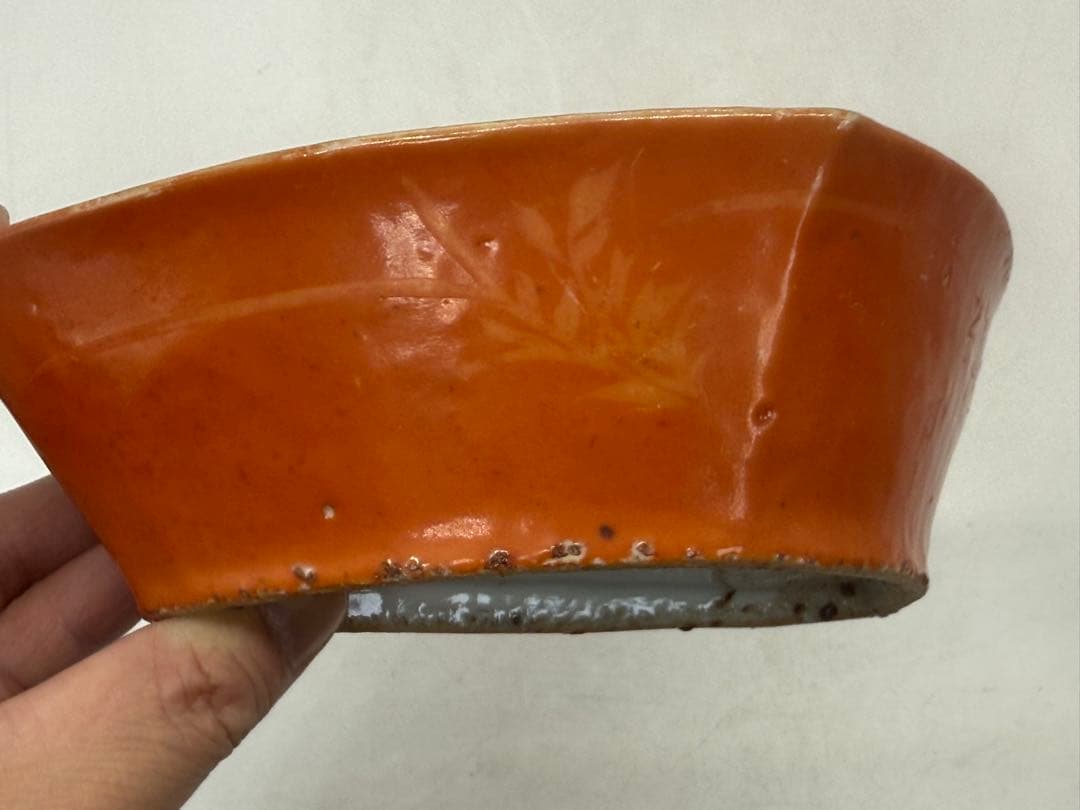 ※中国　清時代　紅釉 多角皿　送料込み250602