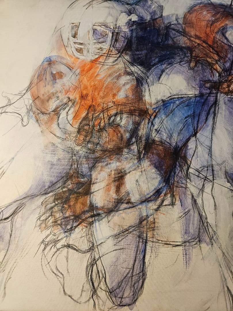 スイス画家ラルフ・アウグスブルガー、S50号の大迫力、躍動感溢れる抽象画の傑作。