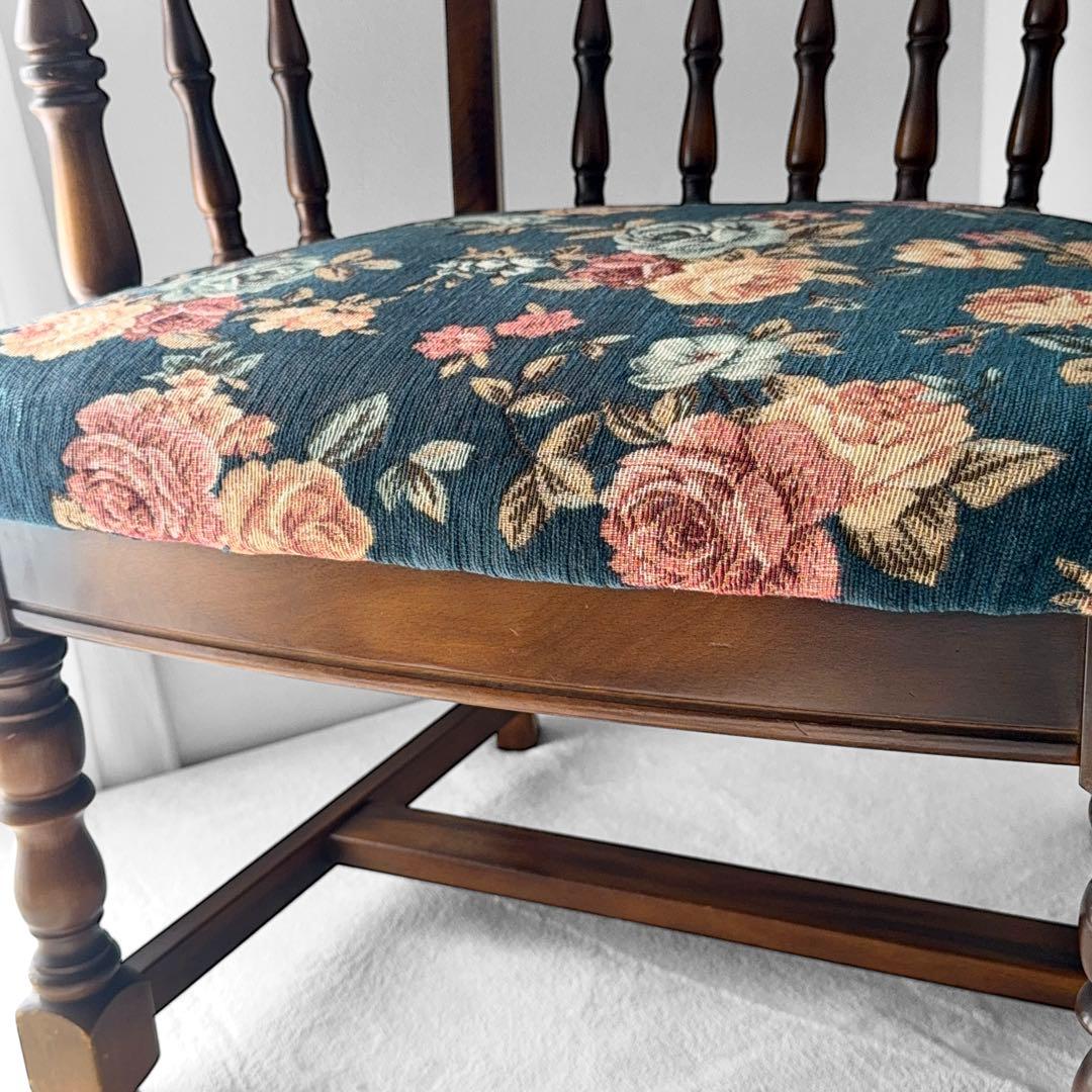 オールドカリモク コロニアル 花柄 ベロア ラタン アームチェア アンティーク