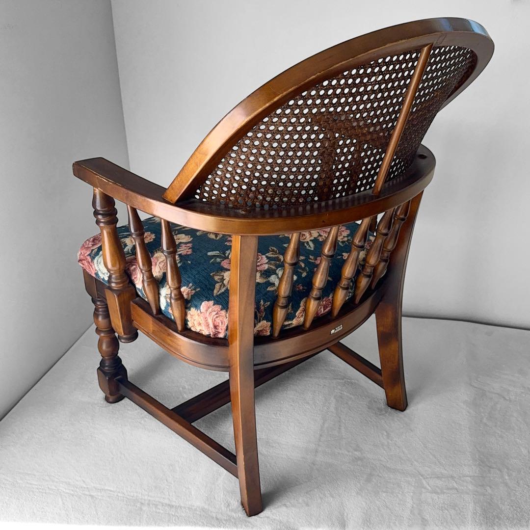 オールドカリモク コロニアル 花柄 ベロア ラタン アームチェア アンティーク