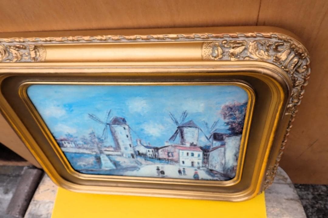 Maurice Utrillo ヨーロッパ風景画 風車の街 油彩画 額装付き