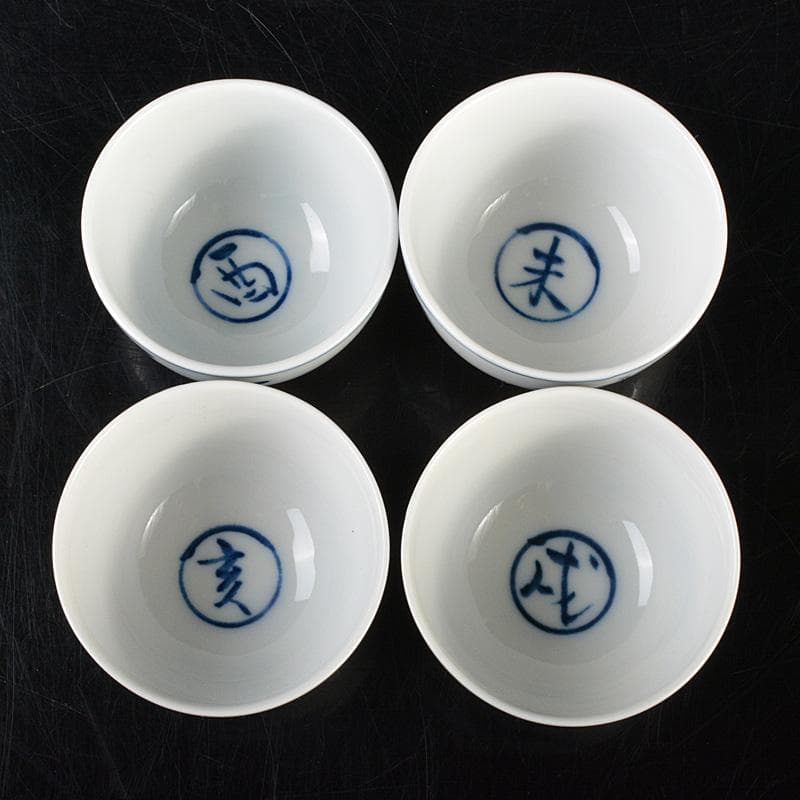 煎茶道具　賣茶好　酉年　鶏鳴盃　茶碗 ４客　共箱　V　6533