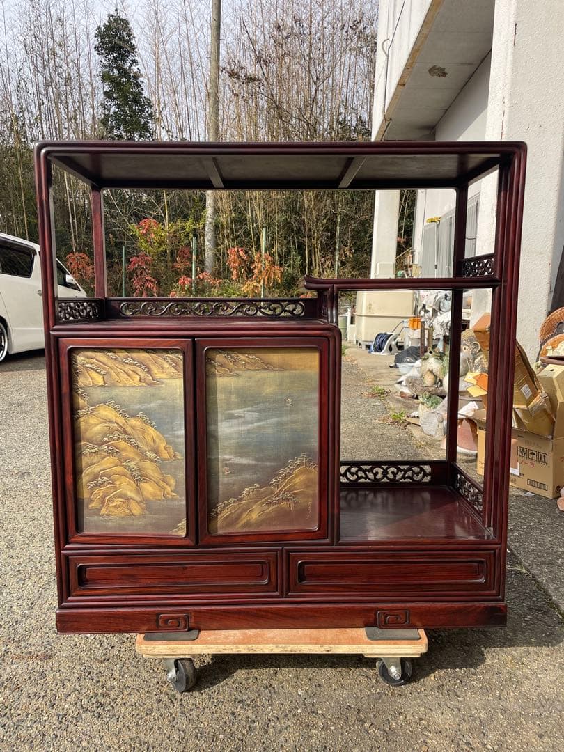 蒔絵　茶箪笥　飾り棚　唐木　和箪笥　アンテイク花梨　昭和レトロ