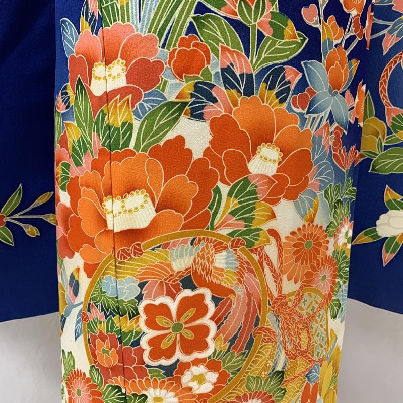 512ag23□七五三 七歳 女児 着物&袋帯 鼓 花文 青白□状態良好