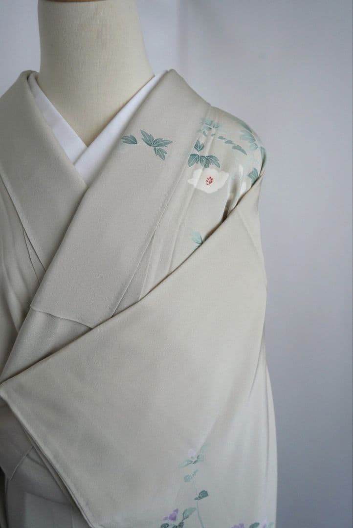 緑み薄い灰色訪問着セット 正絹 袷 作家