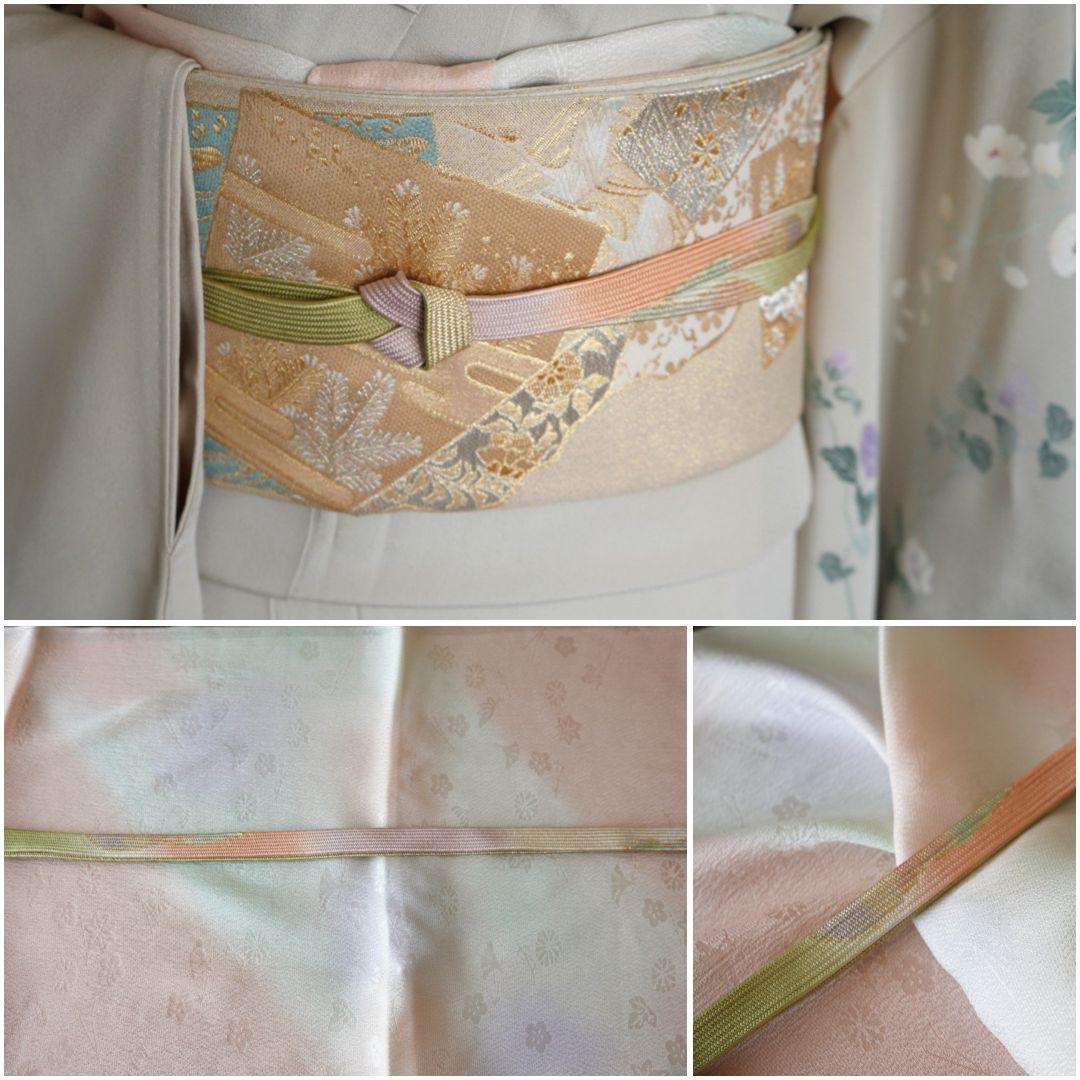 緑み薄い灰色訪問着セット 正絹 袷 作家