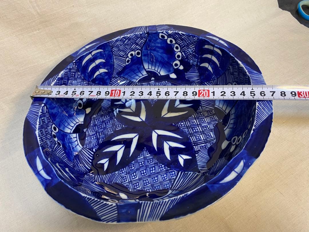 伊万里　古伊万里　染付　ベロ藍　花の図　蝶の図