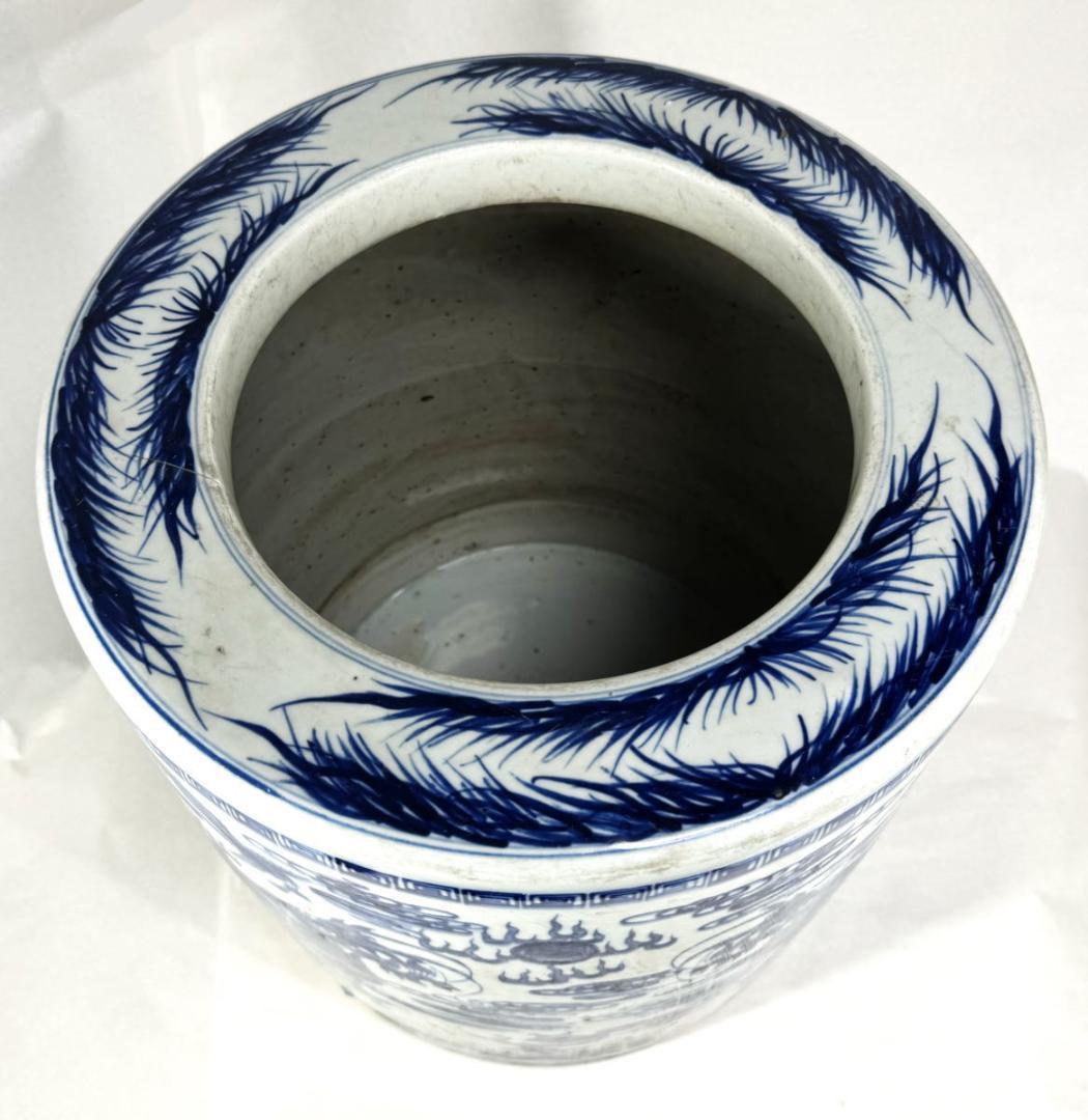 明時代 雙龍雙鳳凰鯉筆巻大鉢 約10.3kg 伝世品焼物 青花 WWTT014