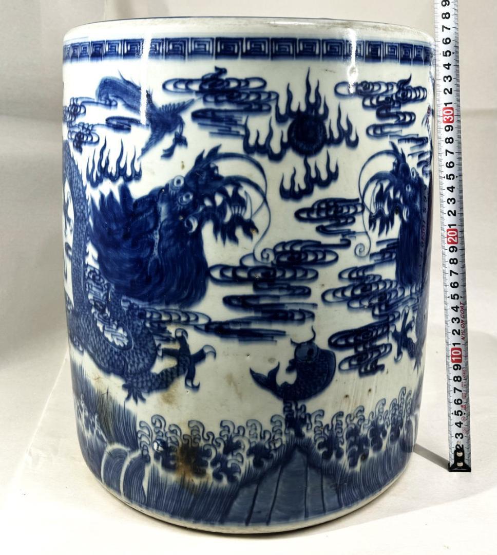明時代 雙龍雙鳳凰鯉筆巻大鉢 約10.3kg 伝世品焼物 青花 WWTT014