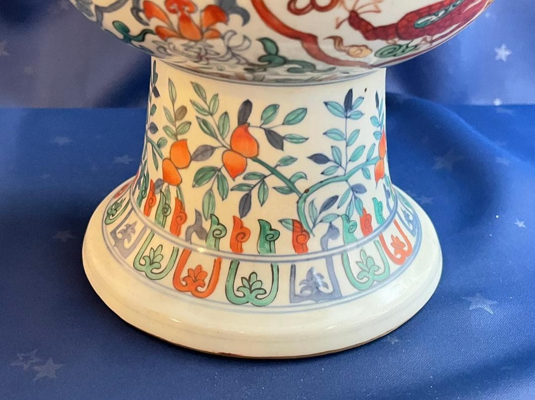 中国古玩 大明萬暦年製 彩色雲龍紋花瓶 花器 花生 高さ約42.3cm 時代物