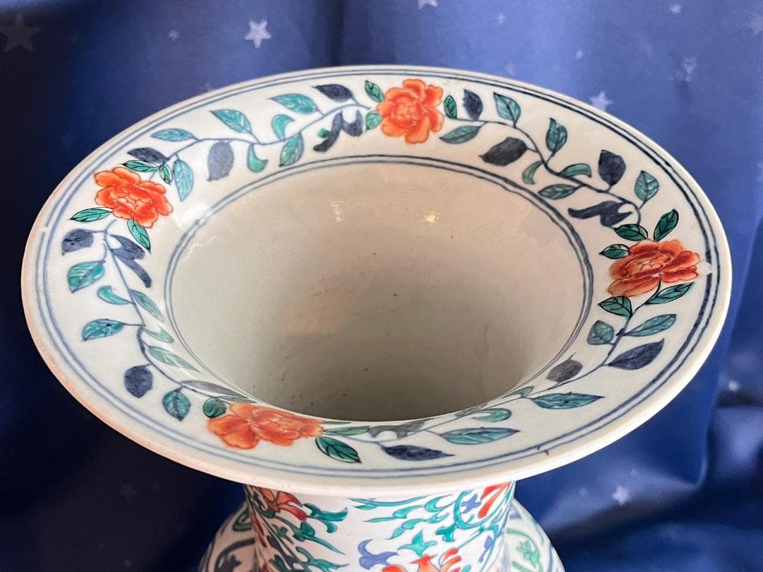 中国古玩 大明萬暦年製 彩色雲龍紋花瓶 花器 花生 高さ約42.3cm 時代物