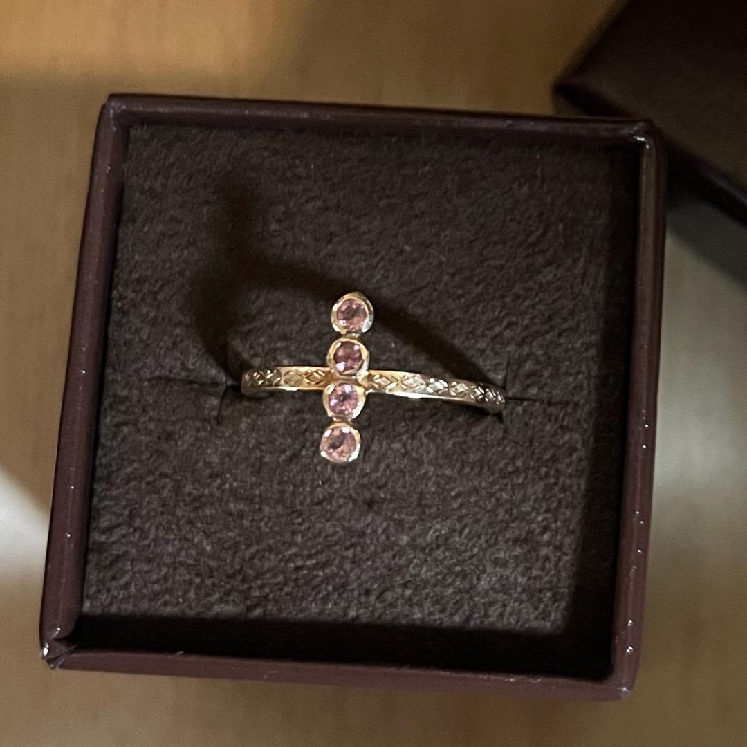 agete。ピンクトルマリンリング。k10。9号。#9アガット。イエローゴールド