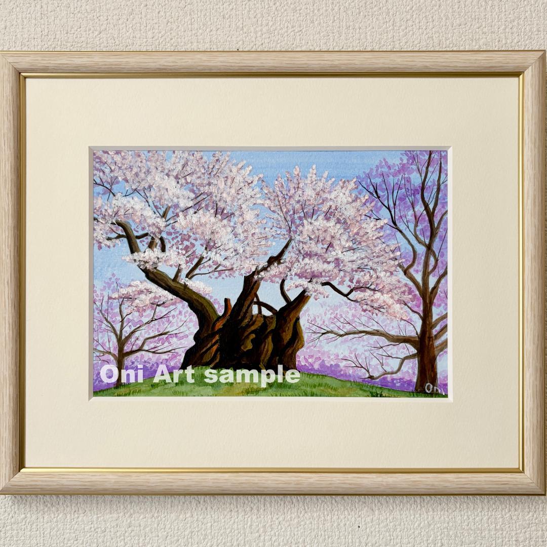 アクリル画　原画　「山高神代桜」額縁付　SMサイズ　風景画