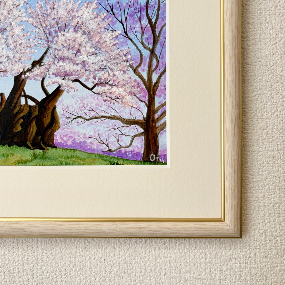 アクリル画　原画　「山高神代桜」額縁付　SMサイズ　風景画