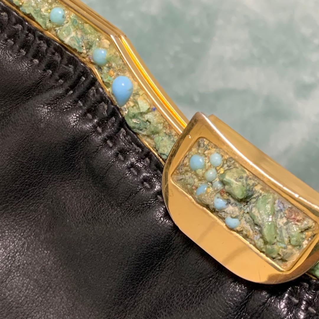 濱野 HAMANO ハマノ 天然石 ラムレザー ハンドバッグ ブラック 高級