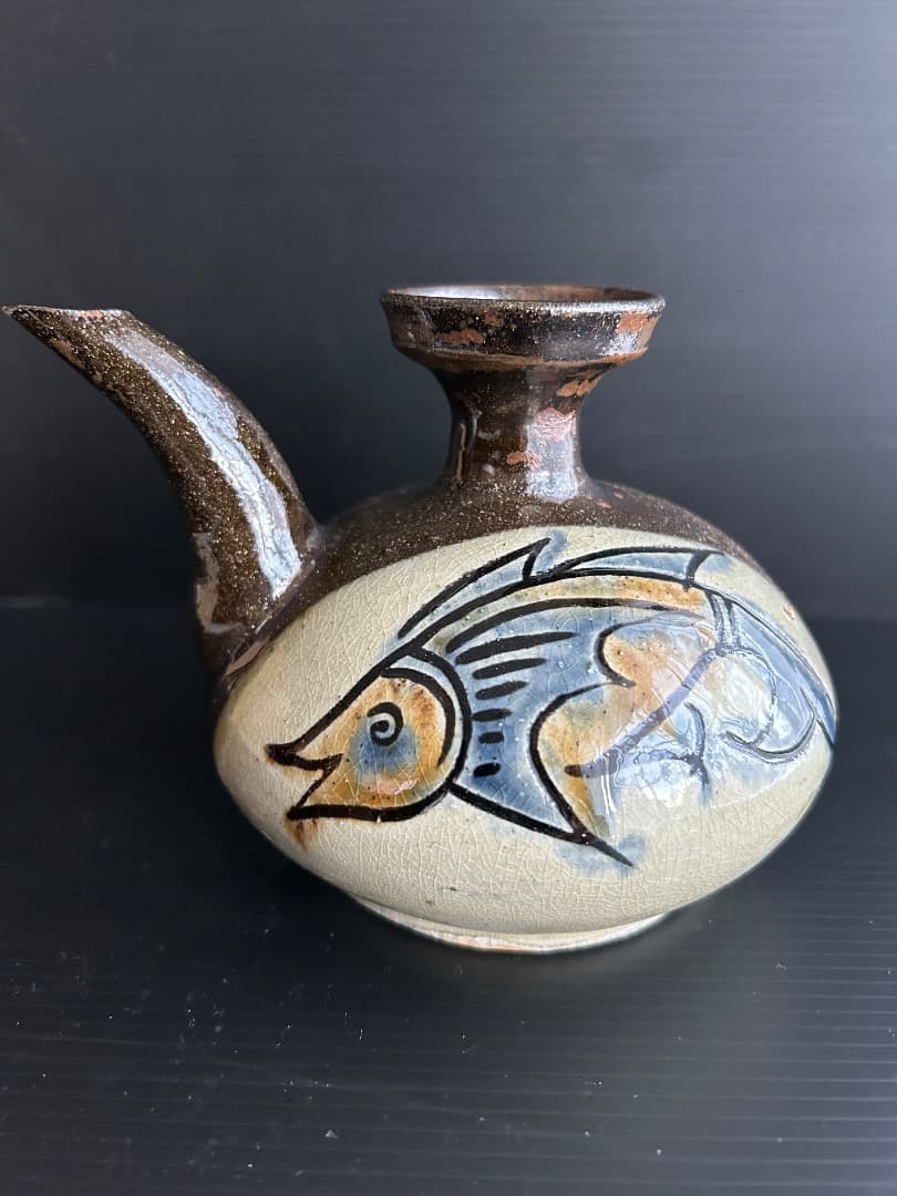 人間国宝 金城次郎作 沖縄壺屋焼 魚文カラカラ