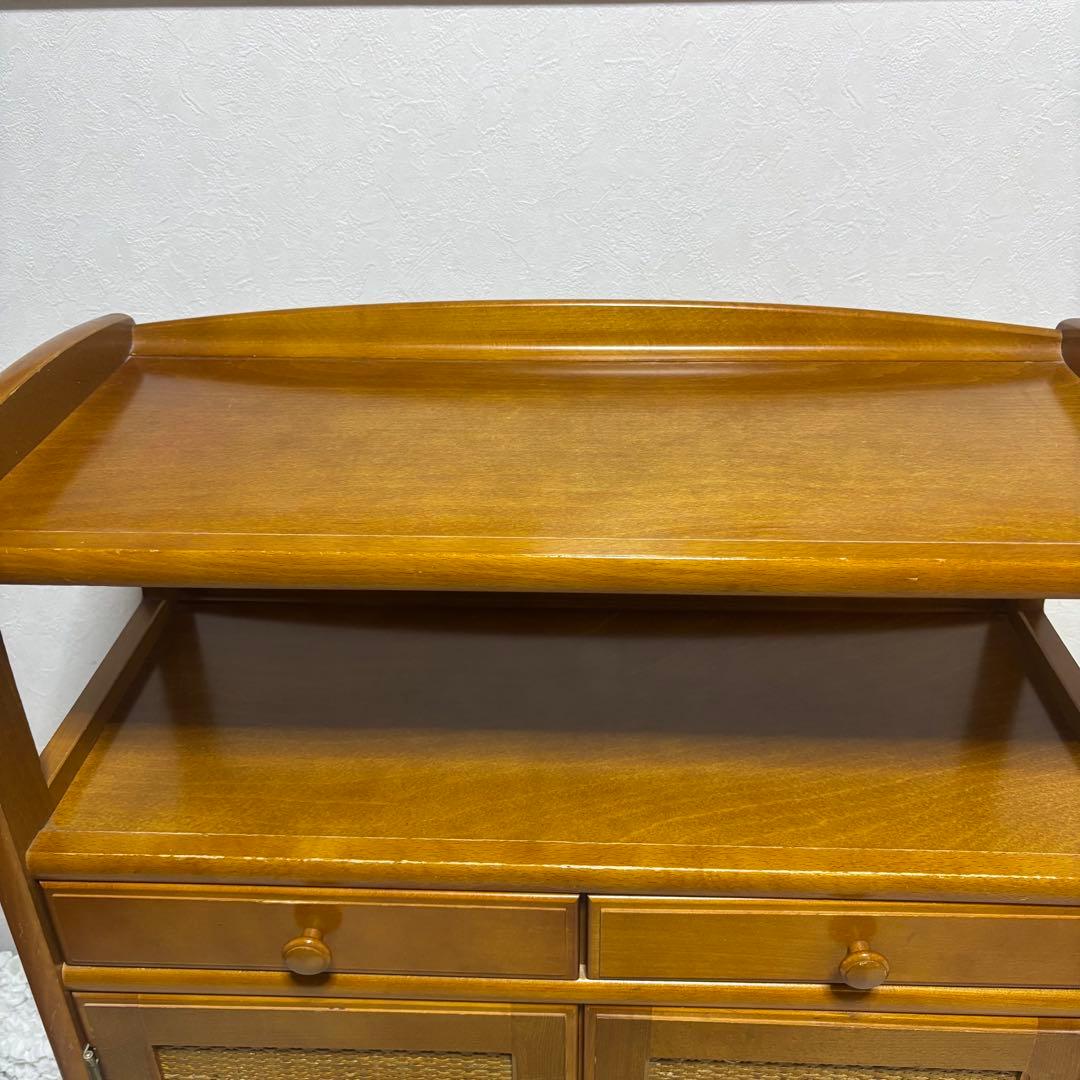 希少　オールドカリモク　ラタン　電話台　FAX台　キャビネット