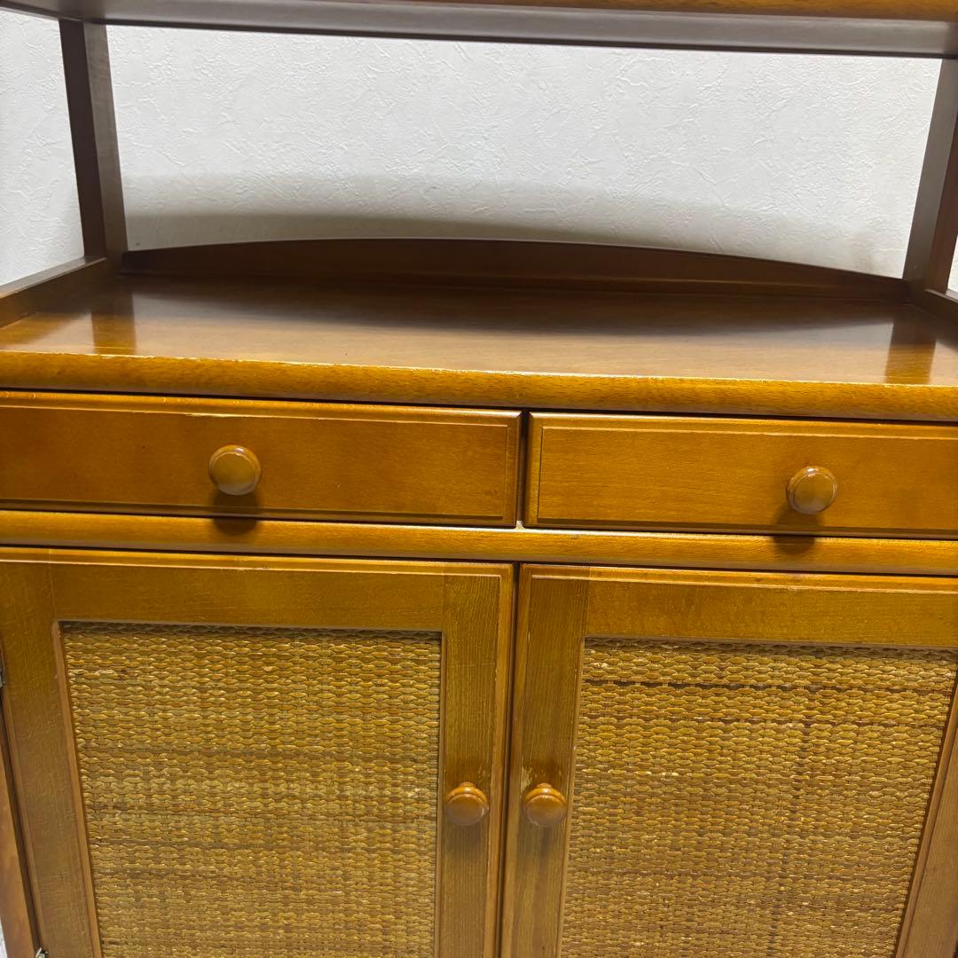 希少　オールドカリモク　ラタン　電話台　FAX台　キャビネット