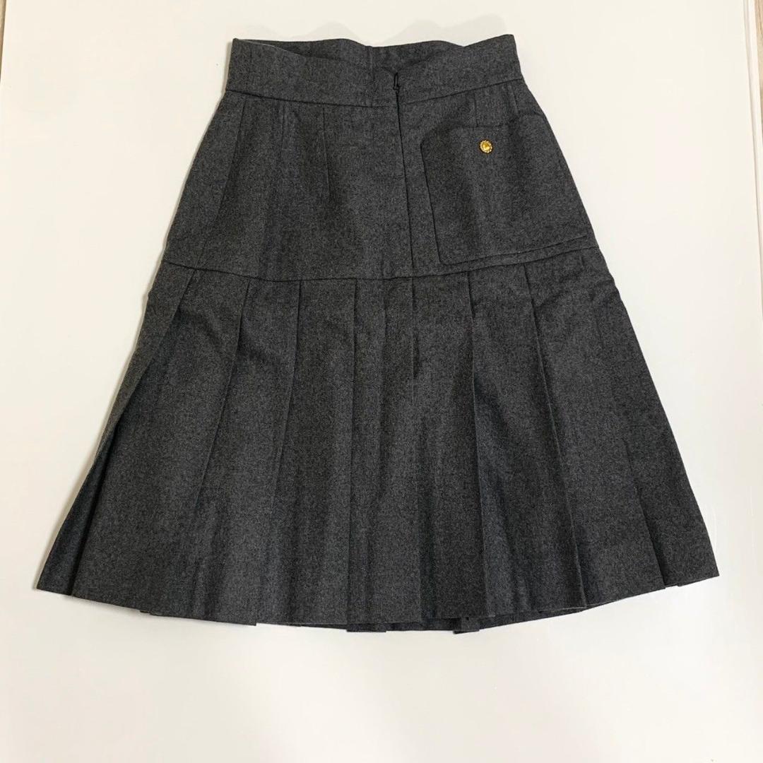 シャネル プリーツスカート グレー 綿 38 CHANEL