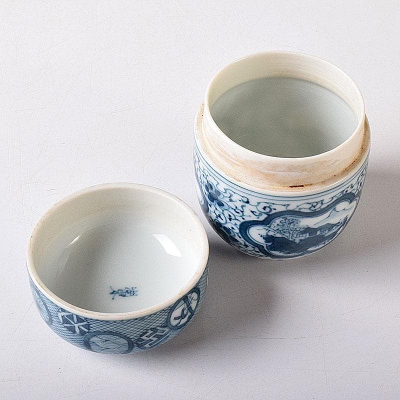 茶道具　湖東焼　染付　山水文　茶入　茶壺　時代箱　V　7661