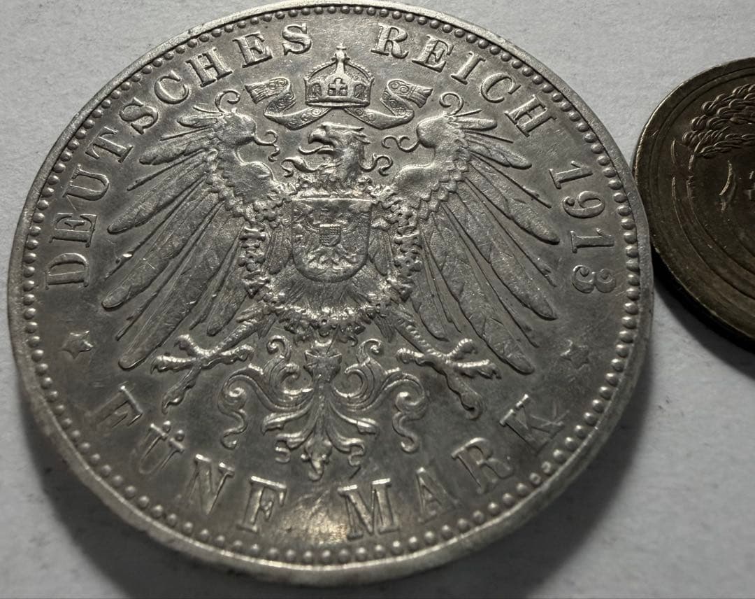 招*@様 1913年 ドイツ　ヴュルテンベルク王国ウィルヘルム2世5マルク銀貨