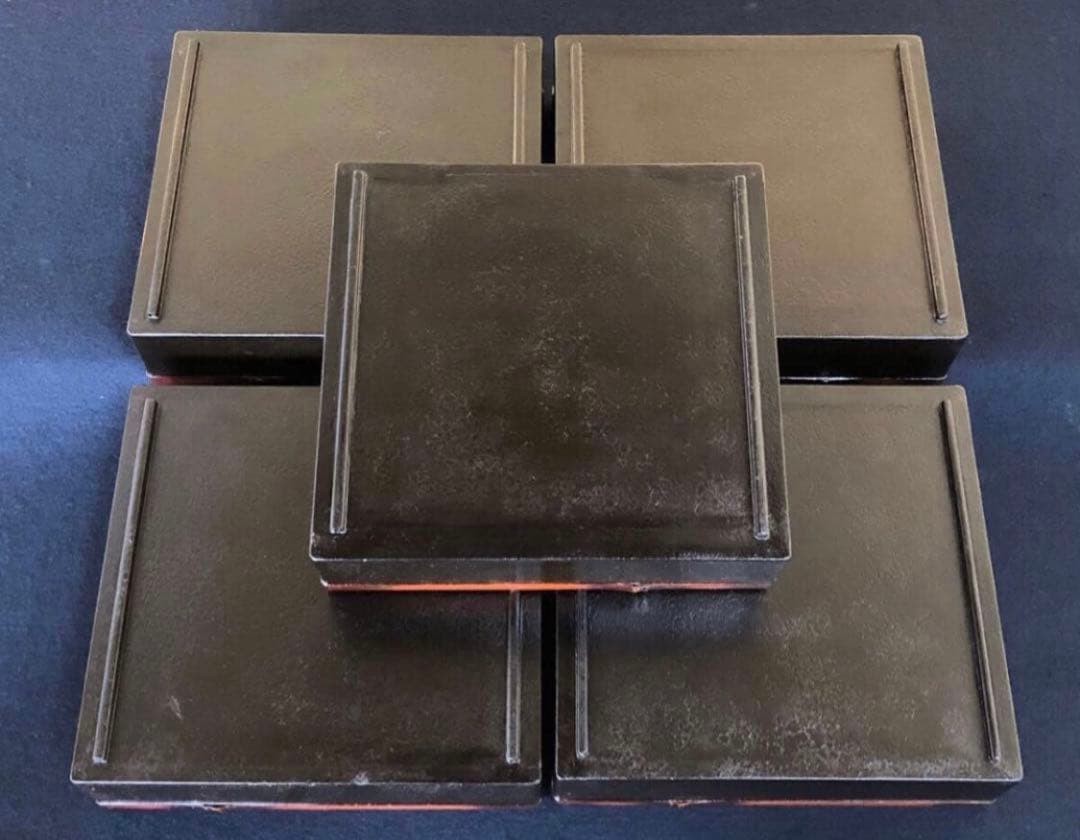 《レ》竹塗 五段重 重箱 替蓋付 木製漆器 木箱　251113え1