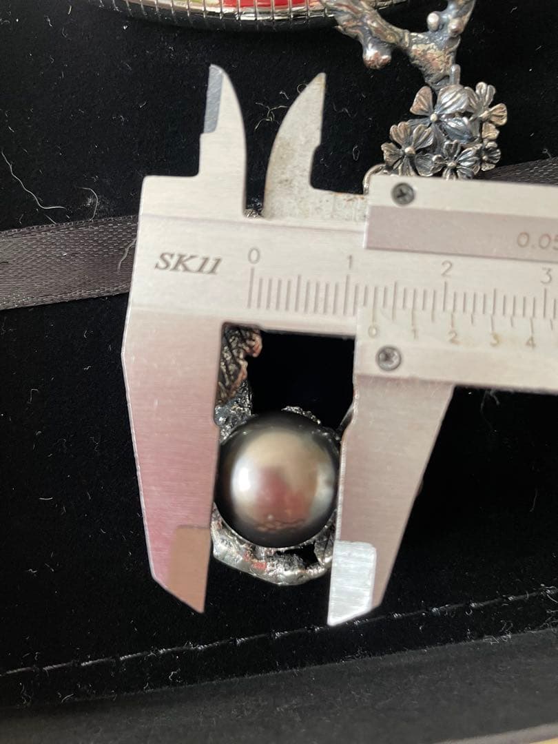 創作工房　KENZO チョーカー silver 黒真珠 花モチーフ13mm