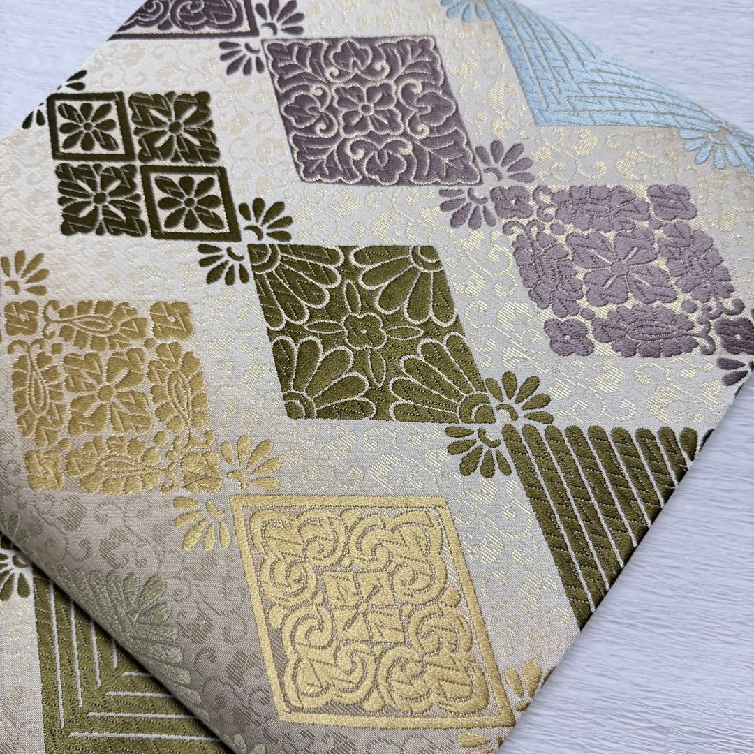 m-26 花菱 七宝 袋帯 正絹 六通 未使用極美品