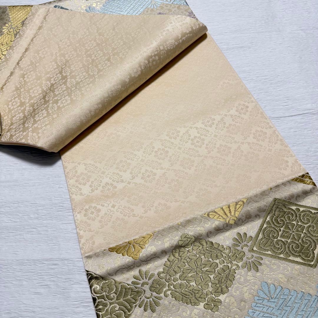 m-26 花菱 七宝 袋帯 正絹 六通 未使用極美品