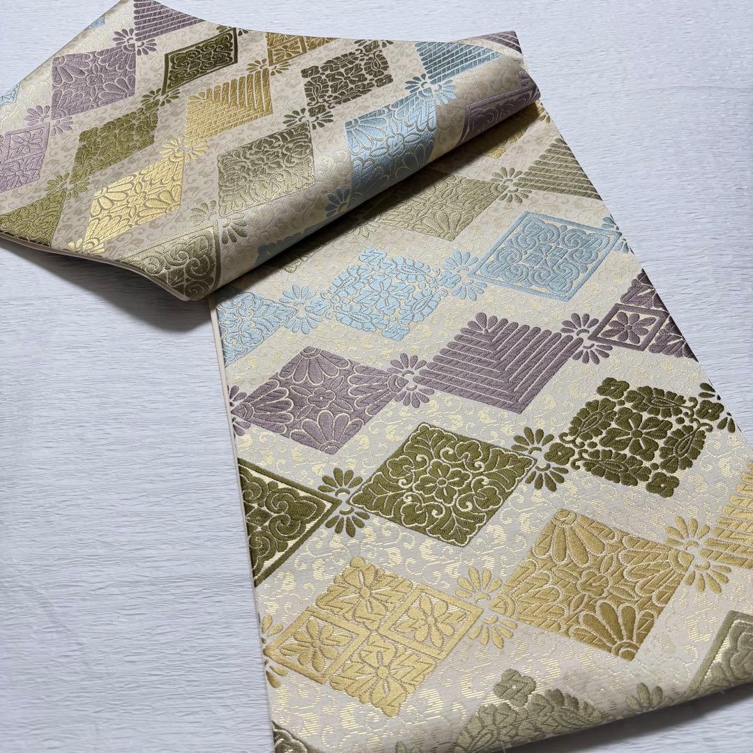 m-26 花菱 七宝 袋帯 正絹 六通 未使用極美品