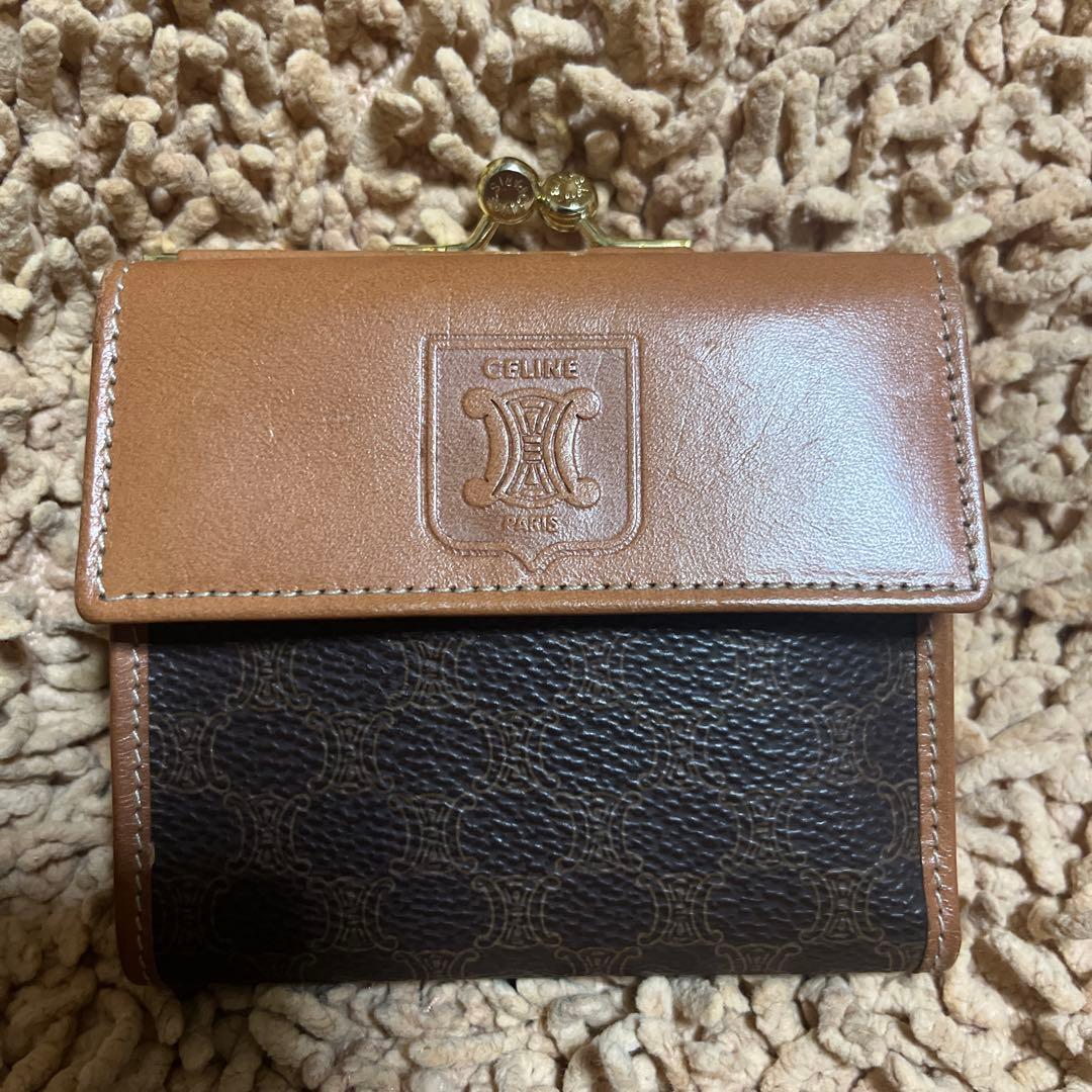 専用オールドセリーヌ　がま口三つ折り財布　ブラウン　マカダム　PVC コンパクト