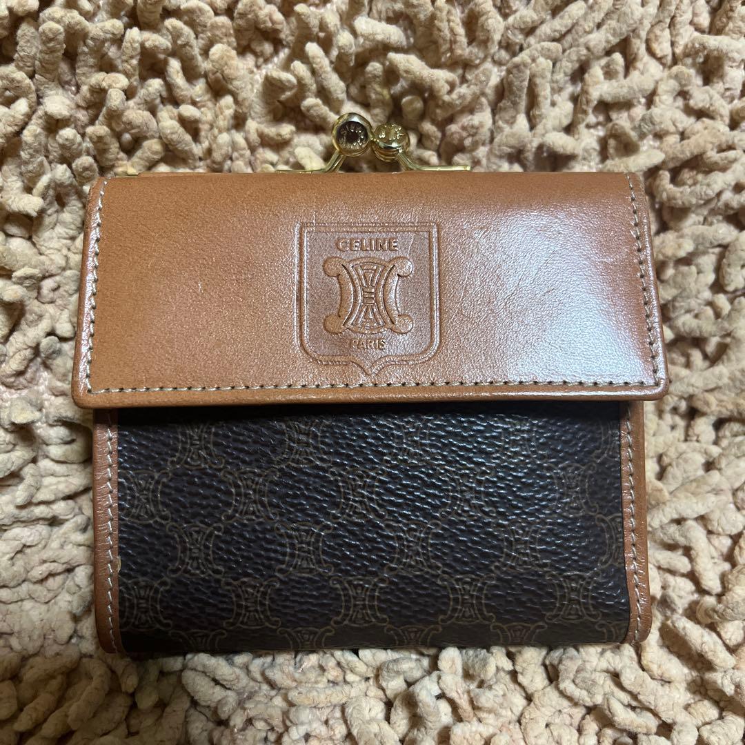 専用オールドセリーヌ　がま口三つ折り財布　ブラウン　マカダム　PVC コンパクト