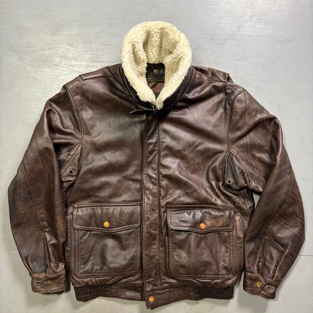 vintage A-2 レザージャケット　襟ボア着脱可能　牛革　短丈　M
