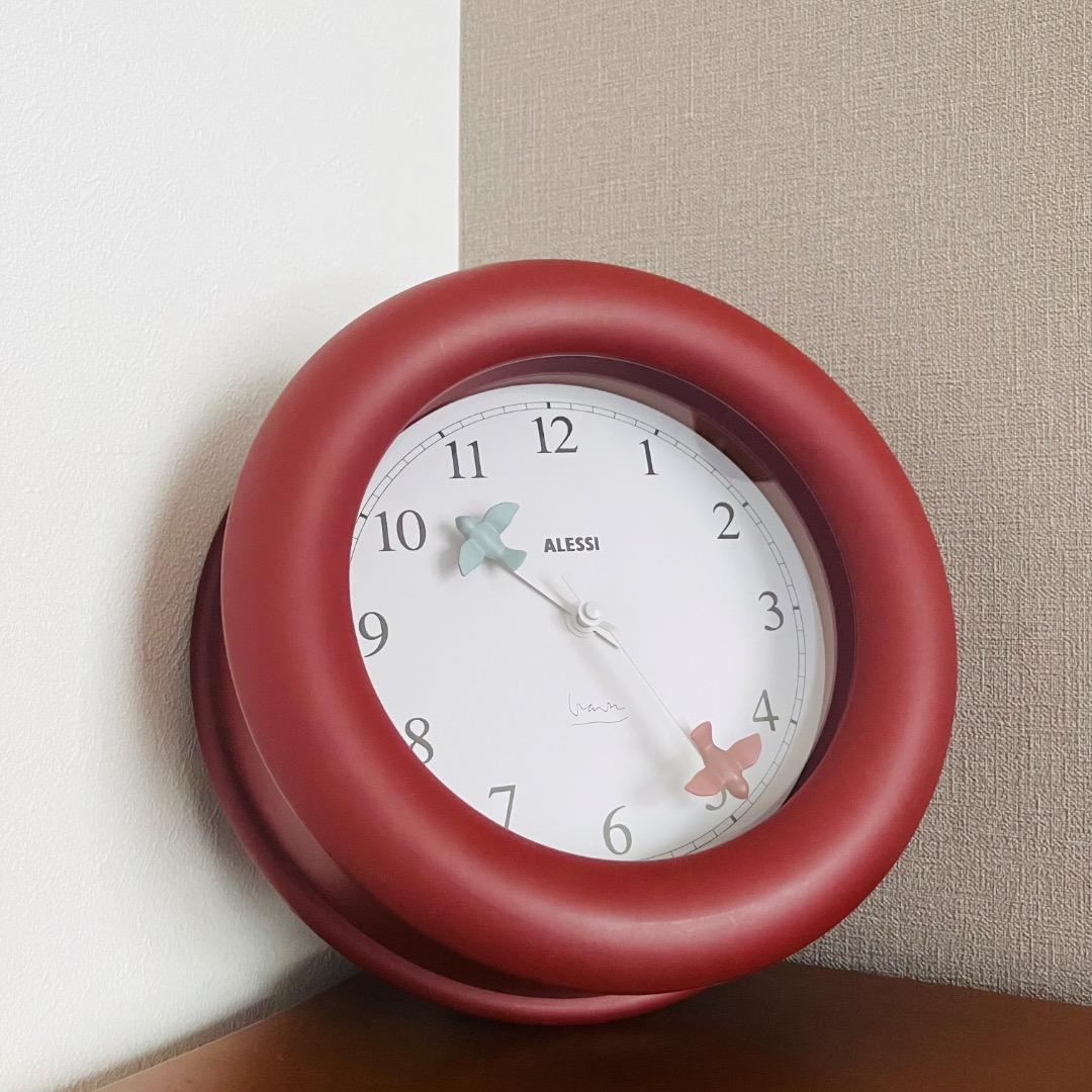 ALESSI キッチンクロック 壁掛け時計 ポストモダン ワインレッド