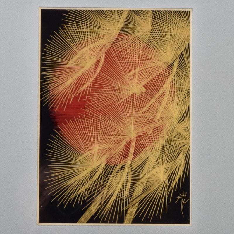 輪島塗　角野岩次作　沈金蒔絵　「昇陽松」　飾額　共箱　C　8653A