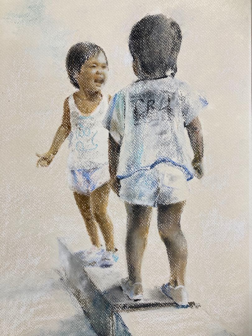 【真作保証】櫻井幸雄「陽光」パステル画 直筆サイン 真筆 額装 絵画