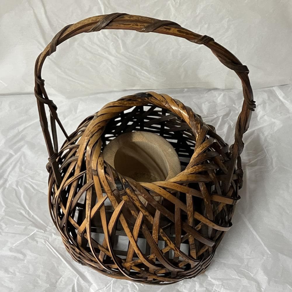 y053 竹花籠 在銘 花籠 竹籠 花入 宗全籠 竹花入 竹工芸 茶道具