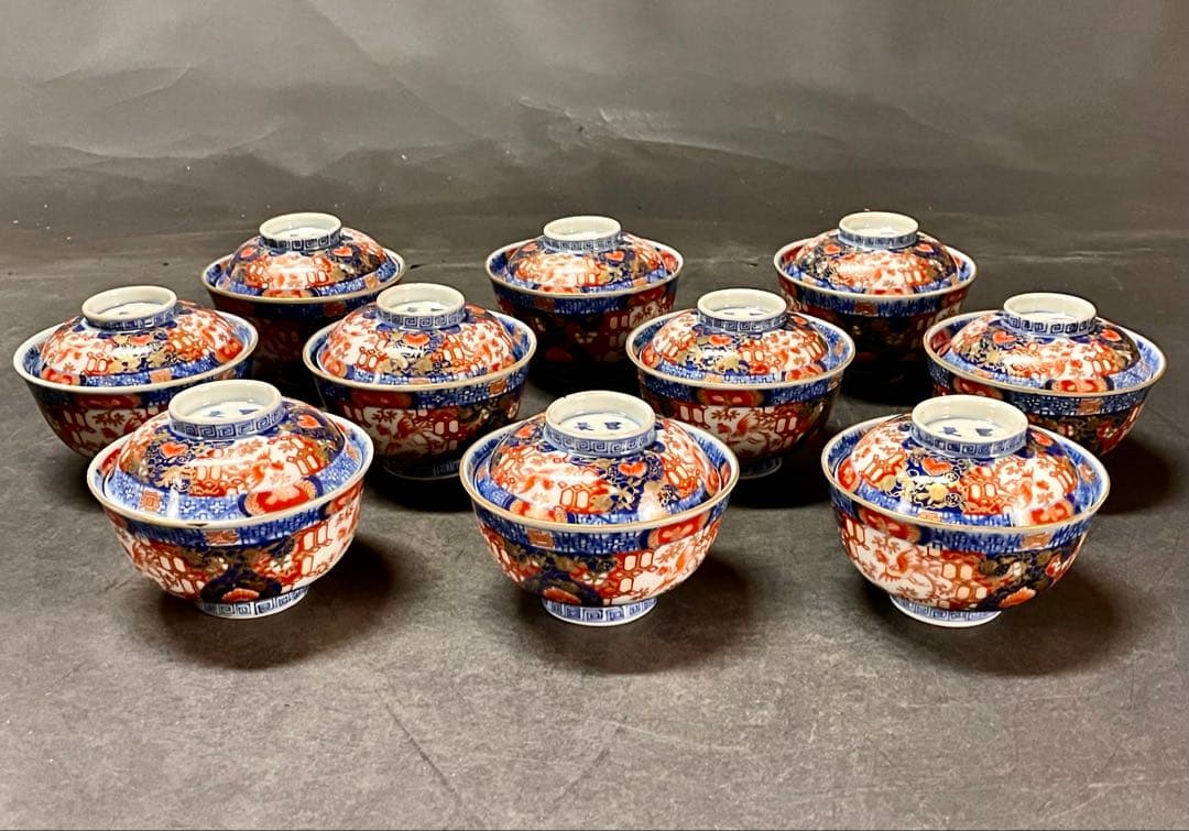 割引❗️「母」 大聖寺 伊万里 金彩錦 蓋茶碗 10客 江戸後期（1204D①）