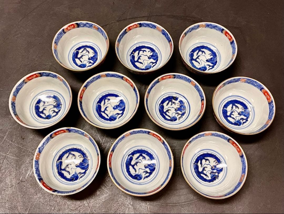 割引❗️「母」 大聖寺 伊万里 金彩錦 蓋茶碗 10客 江戸後期（1204D①）