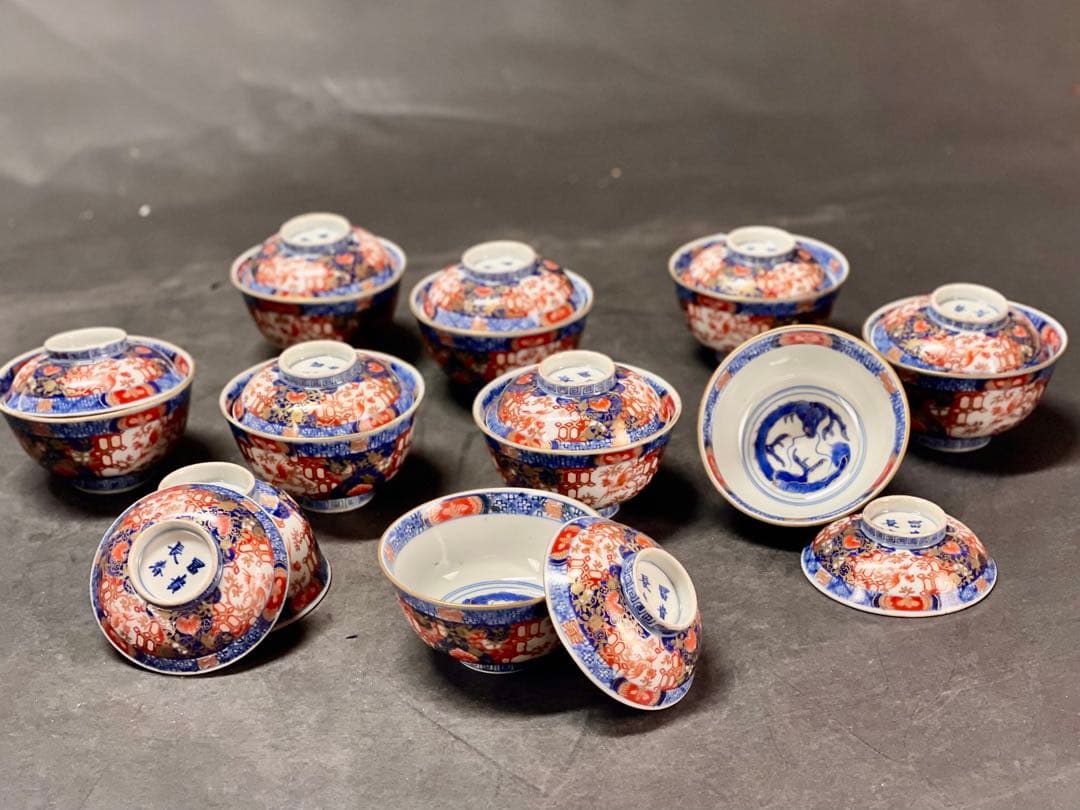 割引❗️「母」 大聖寺 伊万里 金彩錦 蓋茶碗 10客 江戸後期（1204D①）