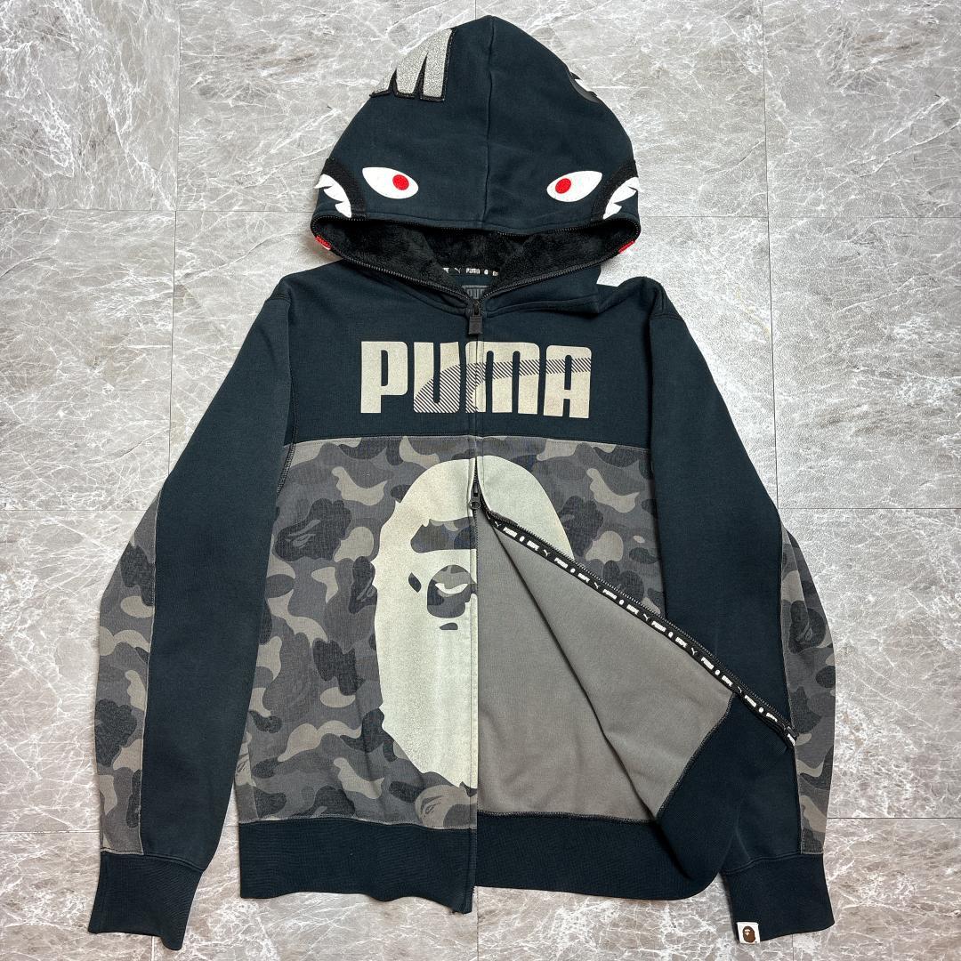 希少 APE PUMA シャークパーカー フーディー カモ 迷彩 XS ブラック