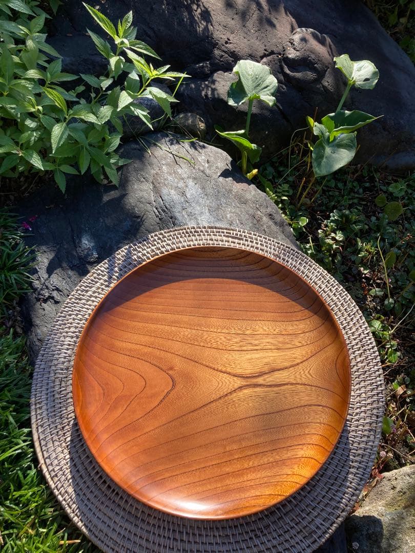 京都　漆塗り　木製 楕円形 盆 波模様