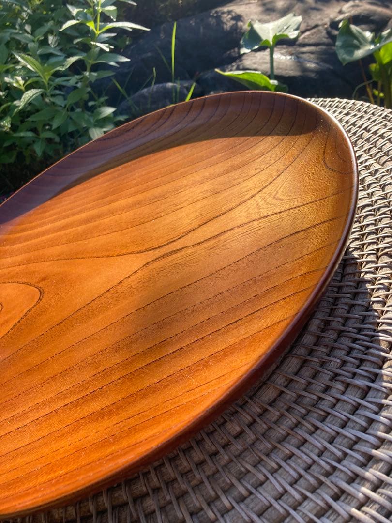 京都　漆塗り　木製 楕円形 盆 波模様