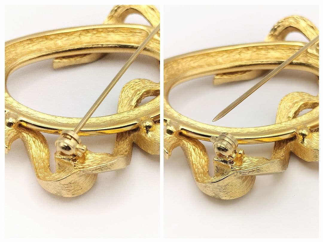 【S】美品 Dior ディオール リボン ヴィンテージ ゴールド ブローチ 箱付