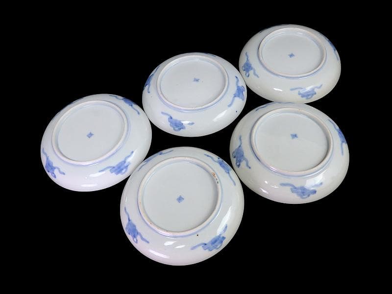 古伊万里　金襴手　松竹梅に鶴亀の図　５寸半皿　５枚　A915AS-CXd