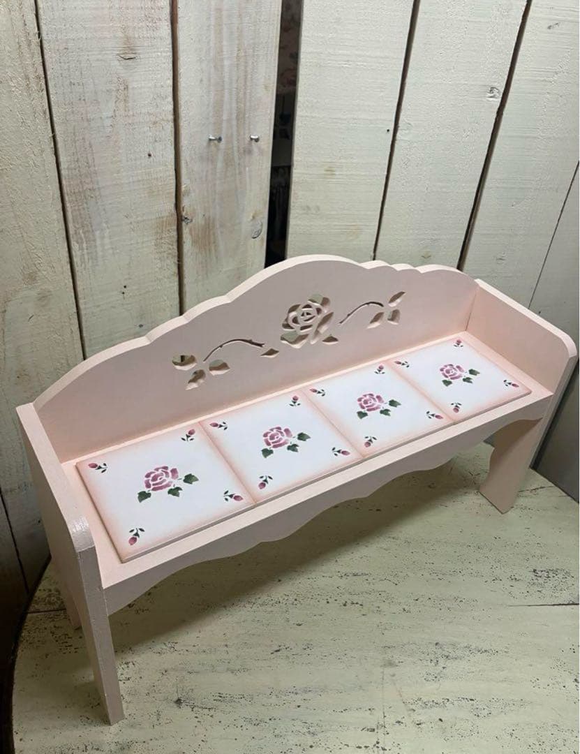 ぺこちゃん専用　薔薇の花柄 木製スツール とキッチンラック