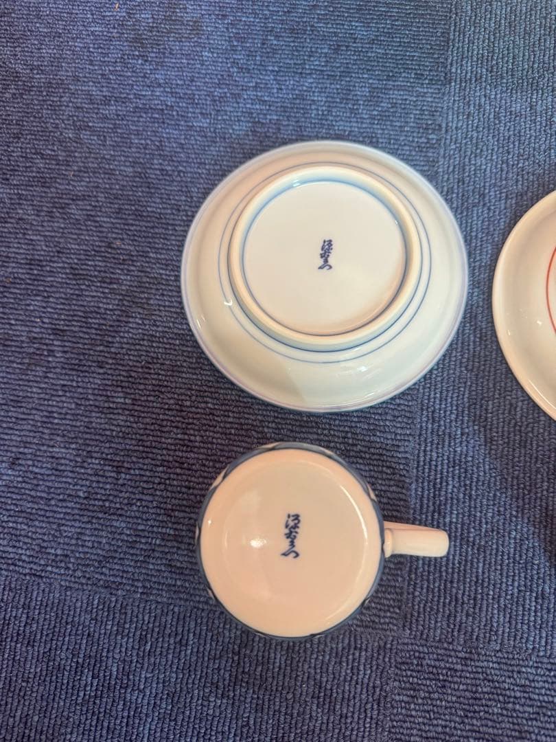 1806 源右衛門　甘朱市松文　組碗皿　未使用